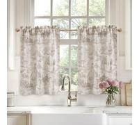 DriftAway Kitchen Curtains Toile Tier Linen Short Curtains Cafe 36 Inch Length for Living Room Bathroom Farmhouse French Country Vintage Printed Pattern Rod Pocket 2 Panels Beige