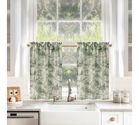DriftAway Kitchen Curtains Toile Tier Linen Short Curtains Cafe 36 Inch Length for Living Room Bathroom Farmhouse French Country Vintage Printed Pattern Rod Pocket 2 Panels Loden Green