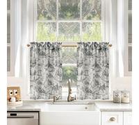 DriftAway Kitchen Curtains Toile Tier Linen Short Curtains Cafe 36 Inch Length for Living Room Bathroom Farmhouse French Country Vintage Printed Pattern Rod Pocket 2 Panels Black