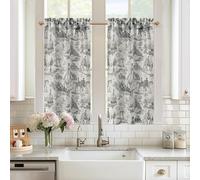 DriftAway Kitchen Curtains Toile Tier Linen Short Curtains Cafe 45 Inch Length for Living Room Bathroom Farmhouse French Country Vintage Printed Pattern Rod Pocket 2 Panels Black