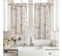 DriftAway Kitchen Curtains Toile Tier Linen Short Curtains Cafe 45 Inch Length for Living Room Bathroom Farmhouse French Country Vintage Printed Pattern Rod Pocket 2 Panels Beige