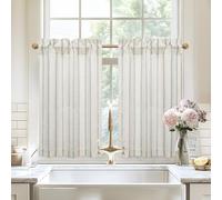 DriftAway Kitchen Tier Curtains - Striped Linen Short Pinstripe Cafe Curtains 36 Inch Length for Living Room Bathroom Chris Farmhouse Rustic Rod Pocket 2 Panels Light Jade Green