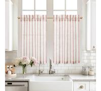 DriftAway Kitchen Tier Curtains - Striped Linen Short Pinstripe Cafe Curtains 36 Inch Length for Living Room Bathroom Chris Farmhouse Rustic Rod Pocket 2 Panels Red