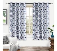 DriftAway Mason Thermal Blackout Grommet Window Curtains Geometric Trellis Pattern 2 Panels Each 52 inch by 54 inch by 54 inch Navy