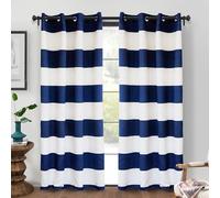 DriftAway Mia Stripe Room Darkening Grommet Unlined Window Curtains 2 Panels Each 52 Inch by 84 Inch (Navy)