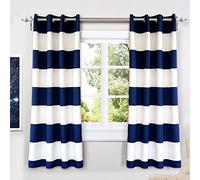 DriftAway Mia Stripe Room Darkening Grommet Unlined Window Curtains 2 Panels Each 52 Inches by 63 Inches Navy