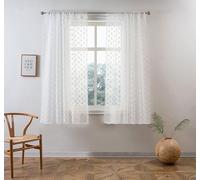 DriftAway Olivia White Voile Chiffon Sheer Window Curtains Embroidered with Pom Pom 2 Panels Rod Pocket 52 Inch by 63 Inch (Off White)
