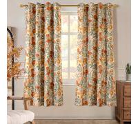 DriftAway Orange Harvest Floral Linen Blackout Curtains Double Layer Thermal Insulated Autumn Fall Printed Patterned Vintage Grommet Lined Drapes for Living Room 2 Panels 72 Inches Orange Coral Gold