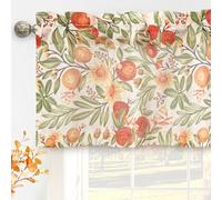 DriftAway Orange Harvest Linen Valances for Windows Light Filtering Floral Kitchen Valance Autumn Fall Printed Vintage Privacy Topper 3 inch Rod Pocket 52 Inch by 18 Inch Orange Coral Gold