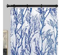 DriftAway Pinch Pleat Linen Textured Thermal Window Curtains for Living Room Bedroom Linen Curtains 2 Panels 52 inches Wide by 84 Inches Long Semi Sheer Drapes Back Tabs Tree Branch Pattern White Blue