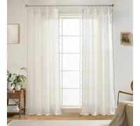 DriftAway Semi Sheer Scalloped Edge Linen Coastal Beach Window Curtains for Living Room Bedroom 2 Panels Rod Pocket Each Size 52 Inch by 90 Inch Gray