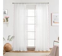DriftAway Semi Sheer Scalloped Edge White Coastal Beach Window Curtains for Living Room Bedroom 2 Panels Rod Pocket Each Size 52 Inch by 96 Inch Pink