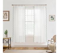 DriftAway Semi Sheer Scalloped Edge White Coastal Beach Window Curtains for Living Room Bedroom 2 Panels Rod Pocket Each Size 52 Inch by 63 Inch Loden Green
