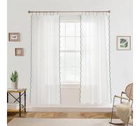 DriftAway Semi Sheer Scalloped Edge White Coastal Beach Window Curtains for Living Room Bedroom 2 Panels Rod Pocket Each Size 52 Inch by 72 Inch Loden Green