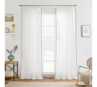 DriftAway Semi Sheer Scalloped Edge White Coastal Beach Window Curtains for Living Room Bedroom 2 Panels Rod Pocket Each Size 52 Inch by 90 Inch Loden Green
