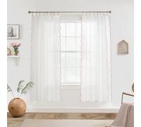 DriftAway Semi Sheer Scalloped Edge White Coastal Beach Window Curtains for Living Room Bedroom 2 Panels Rod Pocket Each Size 52 Inch by 63 Inch Pink