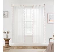 DriftAway Semi Sheer Scalloped Edge White Coastal Beach Window Curtains for Living Room Bedroom 2 Panels Rod Pocket Each Size 52 Inch by 72 Inch Pink
