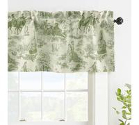 DriftAway Toile Linen Lined Valance Double Layer Thermal Room Darkening Blackout Window Valance Curtain for Kitchen Bathroom Farmhouse French Country Vintage Printed Pattern Single 14 Inch Loden Green