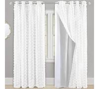 DriftAway White Pinch Pleated Voile Chiffon Blackout Curtain Liner Embroidered with Pom Pom 2 Layers Grommet Curtain for Kids Girls Nursery Room 84 Inch One Panel