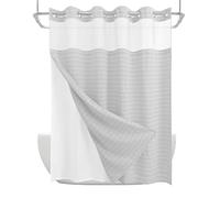 DRIFTED ROOT No Hook Shower Curtain, Jacquard with Snap-in Liner, 4 Magnets & Side Suction Cups, Water-Repellent Bath Curtain Spa Hotel with Window (Grey, W 72" x L 74" (1 Panels))