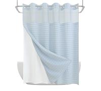 DRIFTED ROOT No Hook Shower Curtain, Jacquard with Snap-in Liner, 4 Magnets & Side Suction Cups, Water-Repellent Bath Curtain Spa Hotel with Window (Blue, W 72" x L 74" (1 Panels))