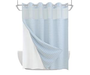 DRIFTED ROOT No Hook Shower Curtain, Jacquard with Snap-in Liner, 4 Magnets & Side Suction Cups, Water-Repellent Bath Curtain Spa Hotel with Window (Blue, W 72" x L 74" (1 Panels))