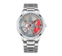 DriftElement Men's Rim Watch, Motorsport Watch In 3D Rim Design, Made Of Stainless Steel, Custom Designer Watch With Mineral Glass, Quartz Watch, silver-red