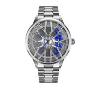 DriftElement Motorsport Rim Watch Men's - Sports Car Men's Watch in 3D Design of Star Spokes M8 Rim Made of Stainless Steel - Custom Designer Watch with Mineral Glass (Silver/Blue), Silver-Blue,