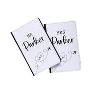 Drifting Ducks Personalised Pair of Faux Leather Passport Holders Gift | Mr & Mrs Travel Document Wallets | Custom Printed with Married Name & Initials