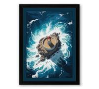 Drifting Turtle Coastal Framed Wall Art Print A1 (84.1×59.4cm) Black, Wall Decor for Living Room, Bedroom, Office & Home, Ready to Hang, Art Gift