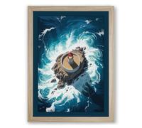 Drifting Turtle Coastal Framed Wall Art Print A1 (84.1×59.4cm) Oak, Wall Decor for Living Room, Bedroom, Office & Home, Ready to Hang, Art Gift