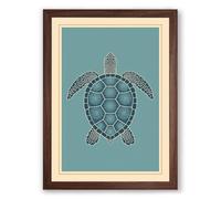 Drifting Turtle Coastal Framed Wall Art Print A1 (84.1×59.4cm) Walnut, Wall Decor for Living Room, Bedroom, Office & Home, Ready to Hang, Art Gift