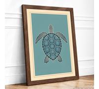 Drifting Turtle Coastal Framed Wall Art Print A3 (42×29.7cm) Walnut, Wall Decor for Living Room, Bedroom, Office & Home, Ready to Hang, Art Gift