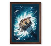 Drifting Turtle Coastal Framed Wall Art Print A3 (42×29.7cm) Walnut, Wall Decor for Living Room, Bedroom, Office & Home, Ready to Hang, Art Gift