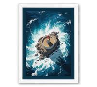 Drifting Turtle Coastal Framed Wall Art Print A3 (42×29.7cm) White, Wall Decor for Living Room, Bedroom, Office & Home, Ready to Hang, Art Gift