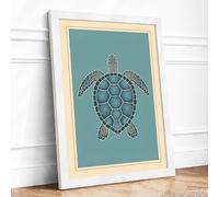Drifting Turtle Coastal Framed Wall Art Print A3 (42×29.7cm) White, Wall Decor for Living Room, Bedroom, Office & Home, Ready to Hang, Art Gift