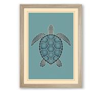 Drifting Turtle Coastal Framed Wall Art Print A4 (29.7×21cm) Oak, Wall Decor for Living Room, Bedroom, Office & Home, Ready to Hang, Art Gift