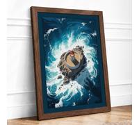 Drifting Turtle Coastal Framed Wall Art Print A4 (29.7×21cm) Walnut, Wall Decor for Living Room, Bedroom, Office & Home, Ready to Hang, Art Gift