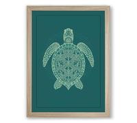 Drifting Turtle Japandi Framed Wall Art Print A1 (84.1×59.4cm) Oak, Wall Decor for Living Room, Bedroom, Office & Home, Ready to Hang, Art Gift