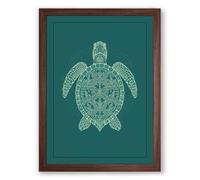 Drifting Turtle Japandi Framed Wall Art Print A1 (84.1×59.4cm) Walnut, Wall Decor for Living Room, Bedroom, Office & Home, Ready to Hang, Art Gift