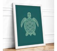 Drifting Turtle Japandi Framed Wall Art Print A2 (59.4×42cm) White, Wall Decor for Living Room, Bedroom, Office & Home, Ready to Hang, Art Gift