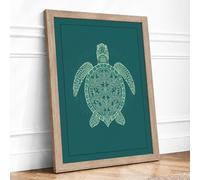 Drifting Turtle Japandi Framed Wall Art Print A4 (29.7×21cm) Oak, Wall Decor for Living Room, Bedroom, Office & Home, Ready to Hang, Art Gift