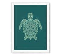 Drifting Turtle Japandi Framed Wall Art Print A4 (29.7×21cm) White, Wall Decor for Living Room, Bedroom, Office & Home, Ready to Hang, Art Gift