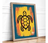 Drifting Turtle Modern Framed Wall Art Print A1 (84.1×59.4cm) Oak, Wall Decor for Living Room, Bedroom, Office & Home, Ready to Hang, Art Gift