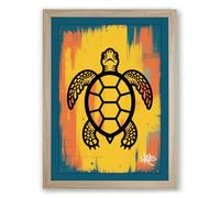 Drifting Turtle Modern Framed Wall Art Print A3 (42×29.7cm) Oak, Wall Decor for Living Room, Bedroom, Office & Home, Ready to Hang, Art Gift
