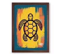 Drifting Turtle Modern Framed Wall Art Print A3 (42×29.7cm) Walnut, Wall Decor for Living Room, Bedroom, Office & Home, Ready to Hang, Art Gift