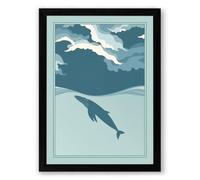 Drifting Whale Coastal Framed Wall Art Print A1 (84.1×59.4cm) Black, Wall Decor for Living Room, Bedroom, Office & Home, Ready to Hang, Art Gift