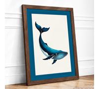 Drifting Whale Coastal Framed Wall Art Print A1 (84.1×59.4cm) Walnut, Wall Decor for Living Room, Bedroom, Office & Home, Ready to Hang, Art Gift