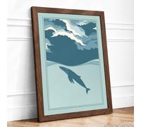 Drifting Whale Coastal Framed Wall Art Print A1 (84.1×59.4cm) Walnut, Wall Decor for Living Room, Bedroom, Office & Home, Ready to Hang, Art Gift