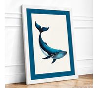 Drifting Whale Coastal Framed Wall Art Print A1 (84.1×59.4cm) White, Wall Decor for Living Room, Bedroom, Office & Home, Ready to Hang, Art Gift